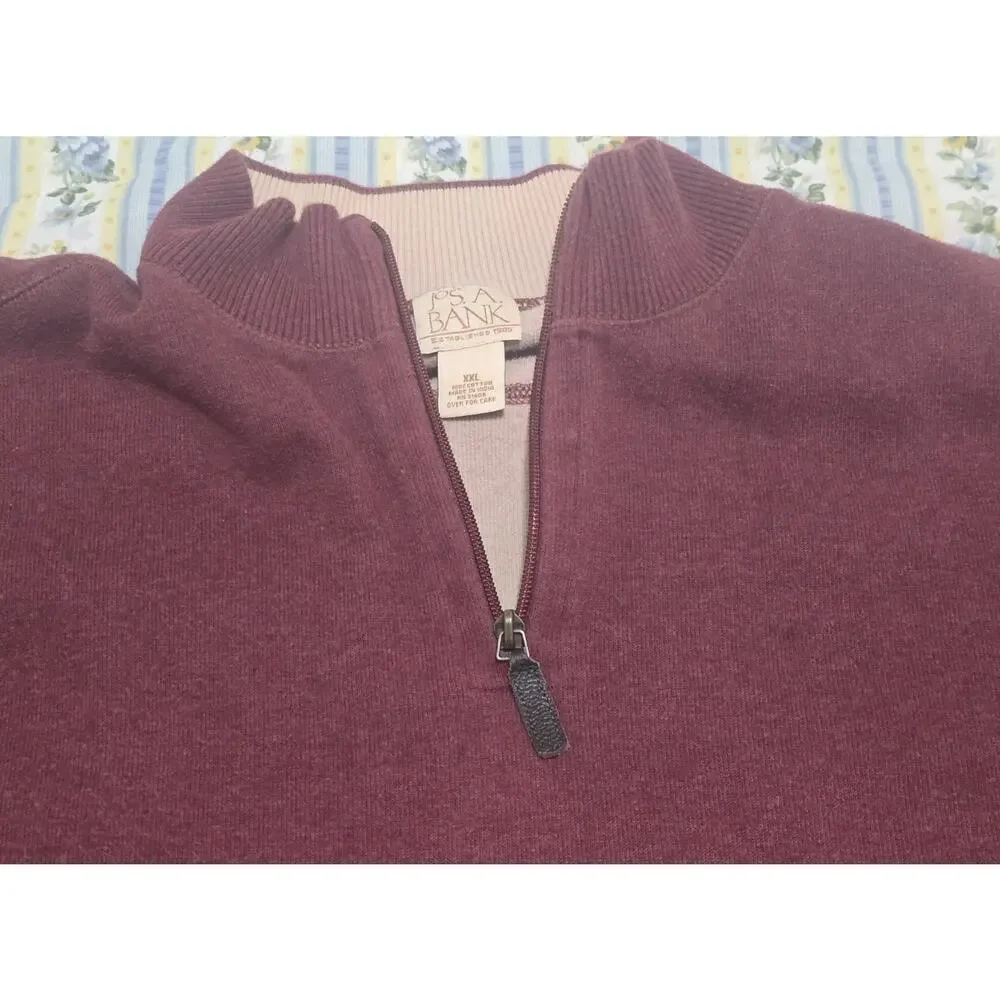 Jos A Bank Mens XXL Burgundy Quarter Zip Pullover 100% Cotton